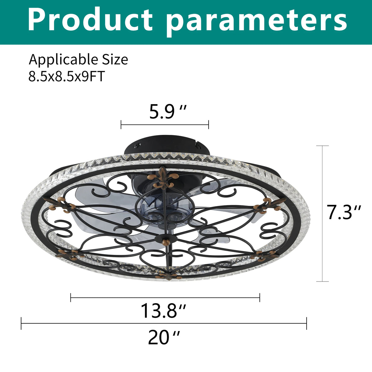 Rustic Black Caged Ceiling Fan with Light, Farmhouse Remote Control Fan Light, Reversible LED for Bedroom Kitchen