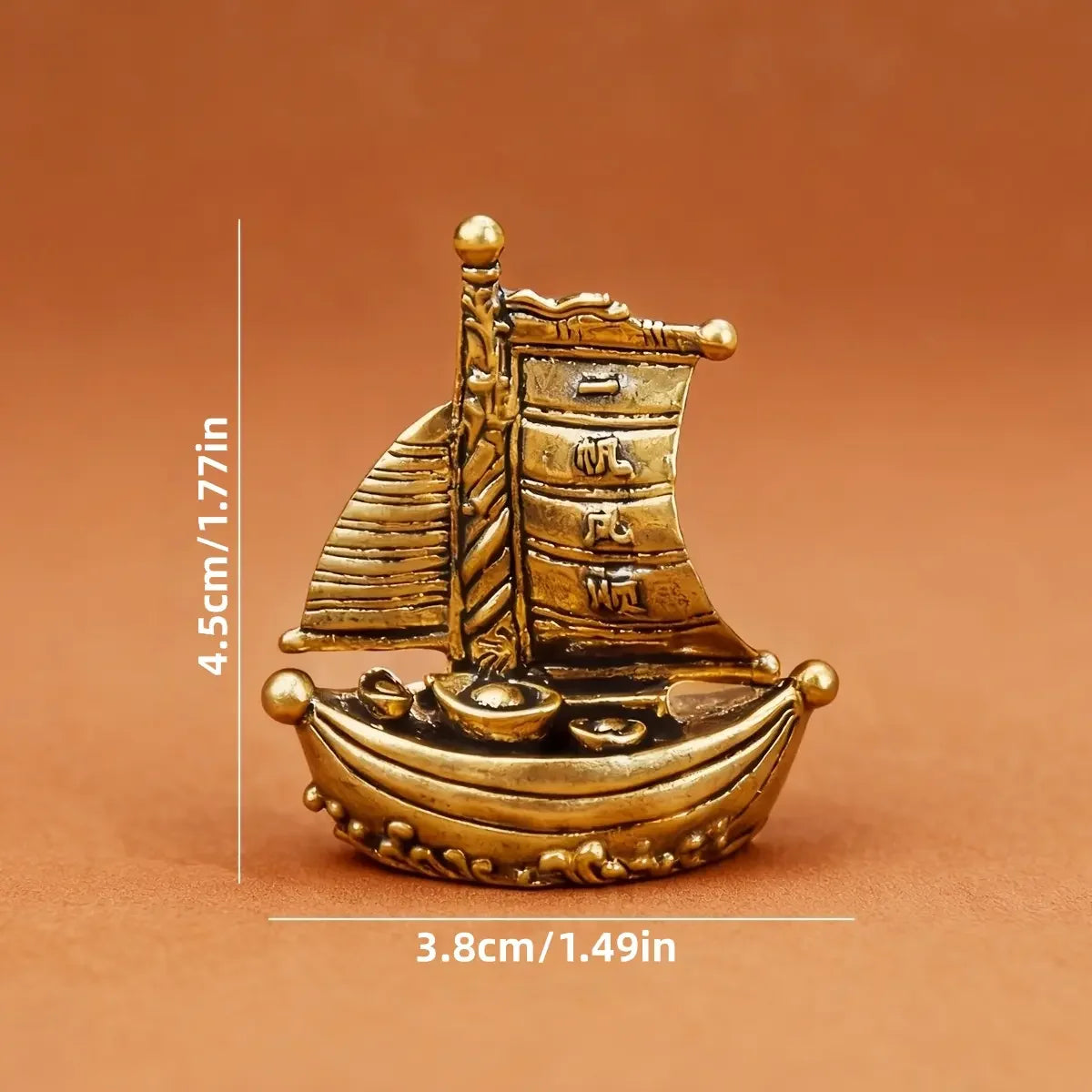 1PCS Smooth Sailing Sailboat Mini Ornament, Lucky Gold Ingot Copper Ship Statue, Feng Shui Decor Craft for Living Room Entrance Office Desktop Tea Tray, Decoration Items, Decorative