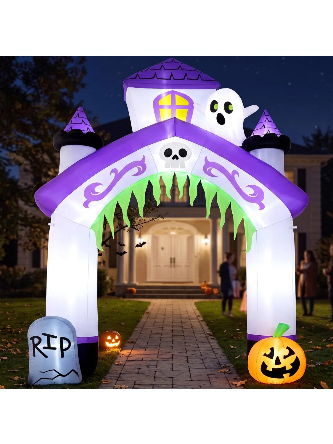 10FT Tall Halloween Inflatables Giant Haunted House Castle Archway Outdoor Decoration with Built-in LED Lights, Blow Up Arch Decor for Outdoor Yard Lawn Garden Party, Spooky Halloween Decor
