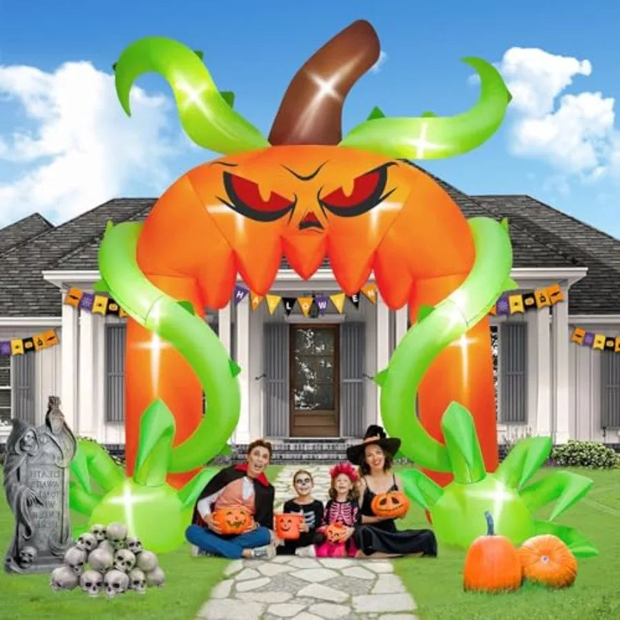 12FT Halloween Archway Inflatables, Giant Pumpkin Arch Inflatable Scary Halloween Outdoor Blow Up Decoration Halloween Pumpkin
