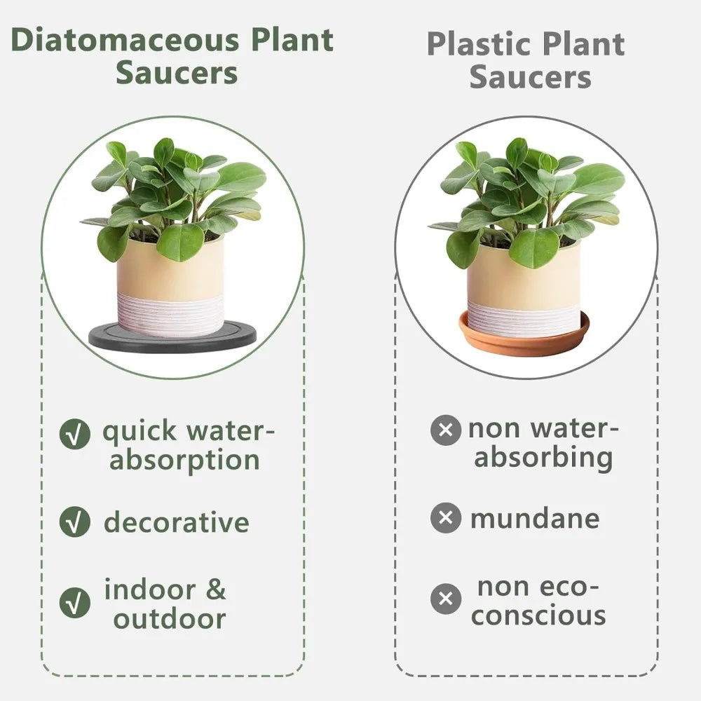 3Pcs/Set Diatomaceous Earth Plant Saucer Set, 3 Pack, Gray, 6 or 8 Inch Diameter, Indoor Outdoor Planter Drip Tray with Non-Slip Pads