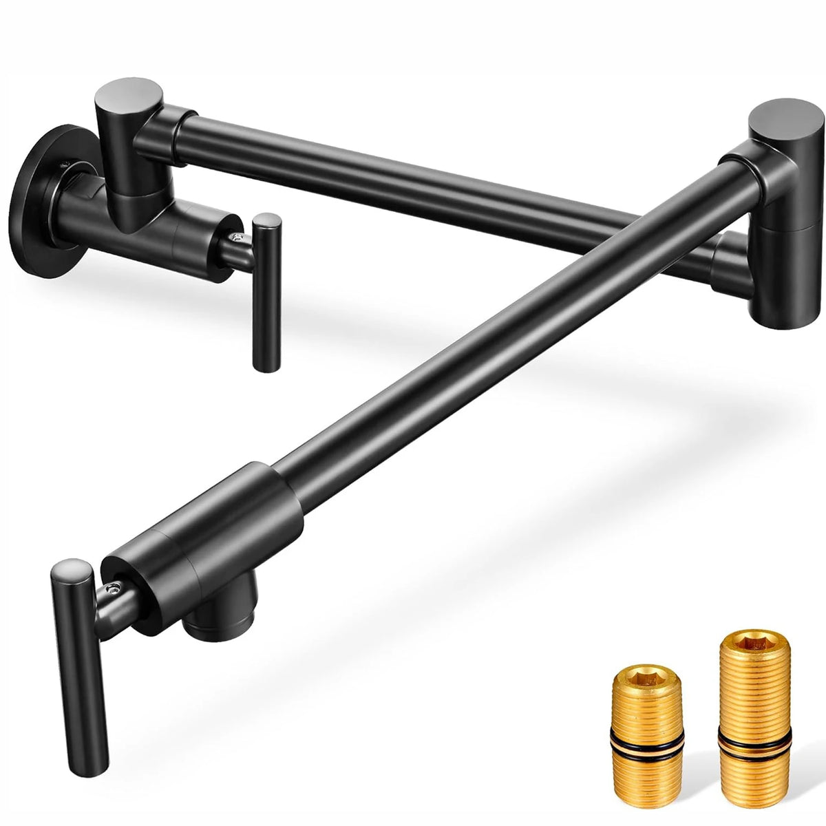 26 Inch Wall Mount Pot Filler Faucet Matte Black Solid Brass Foldable Extendable Swing Arm Kitchen Water Tap for Home Kitchen Cooking Pot Fill