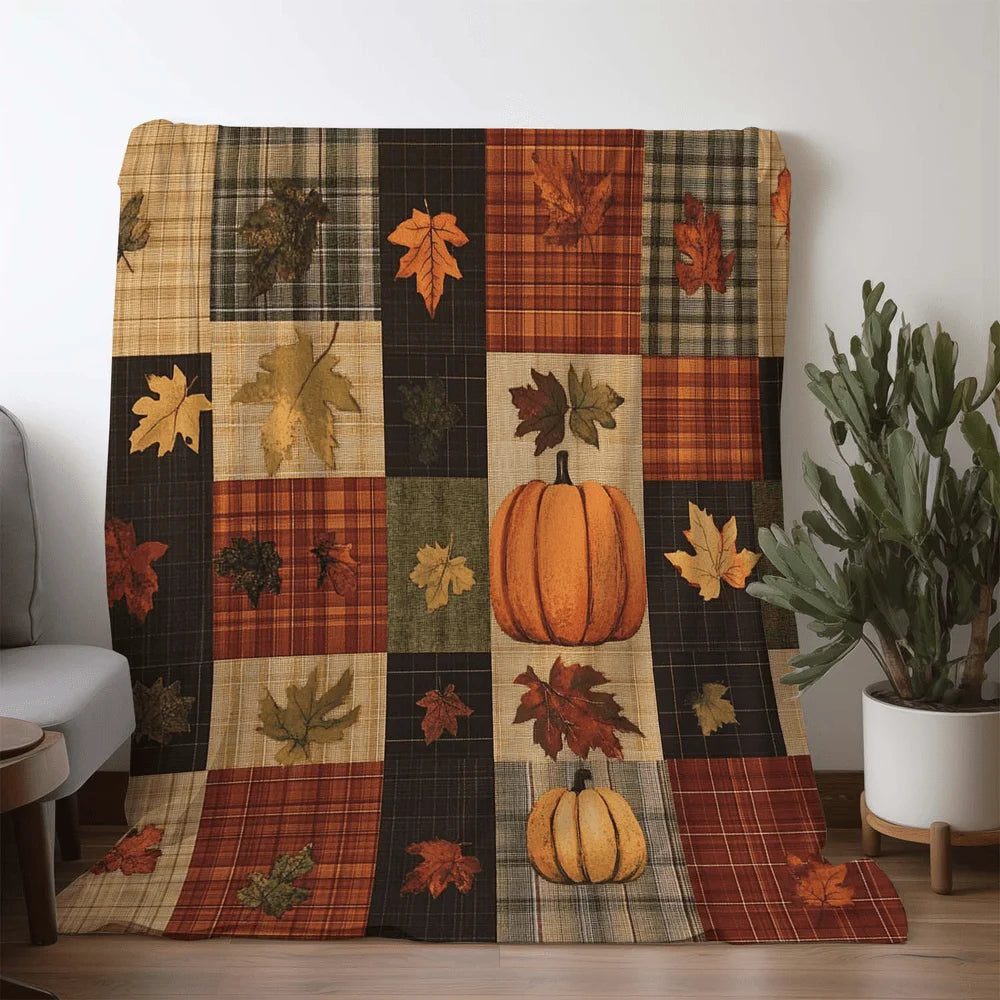 1pc Autumn Pumpkin And Maple Leaf Print Blanket, Pastoral Style Throw Blanket, Super Warm, Soft, And Comfortable Flannel Blanket, Multiple Sizes Available, Suitable for Living Room, Bedroom, Study, Balcony