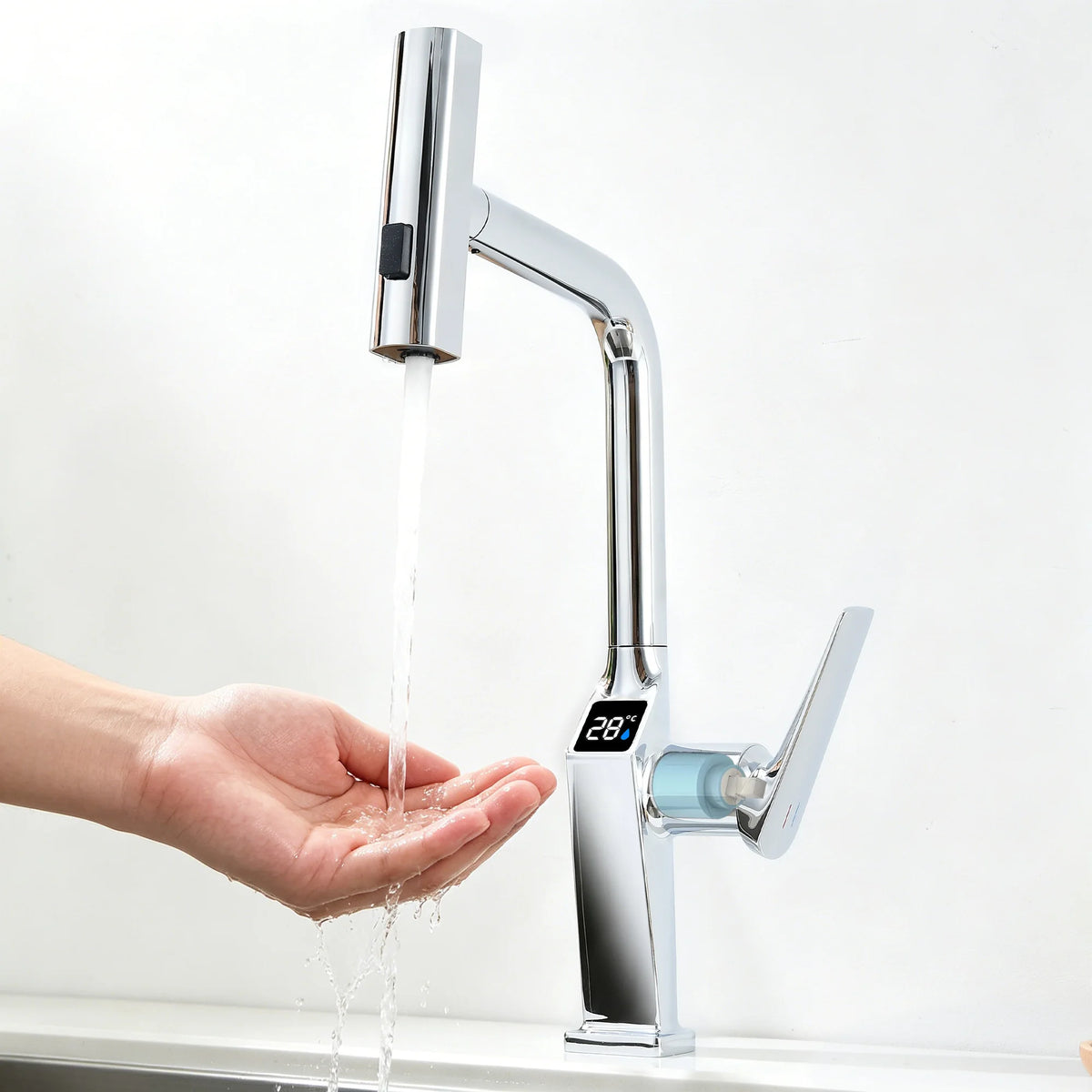 Touchless Kitchen Faucet Chrome LED Display Motion Sensor Sink Mixer with 3-Function Pull Down Sprayer 360° Swivel Spout
