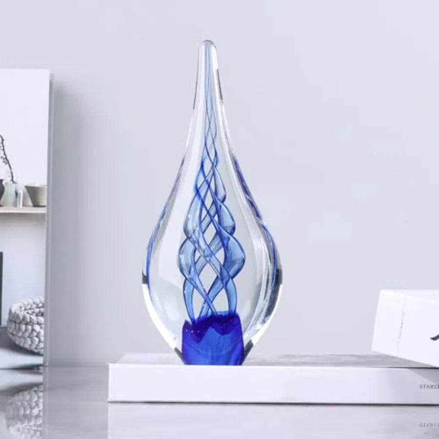 9" Tall Sculpture Hand Blown Glass Decor, Paperweight for Office Desk, Modern Glass Art Figurines Mediterranean Beach House Dec