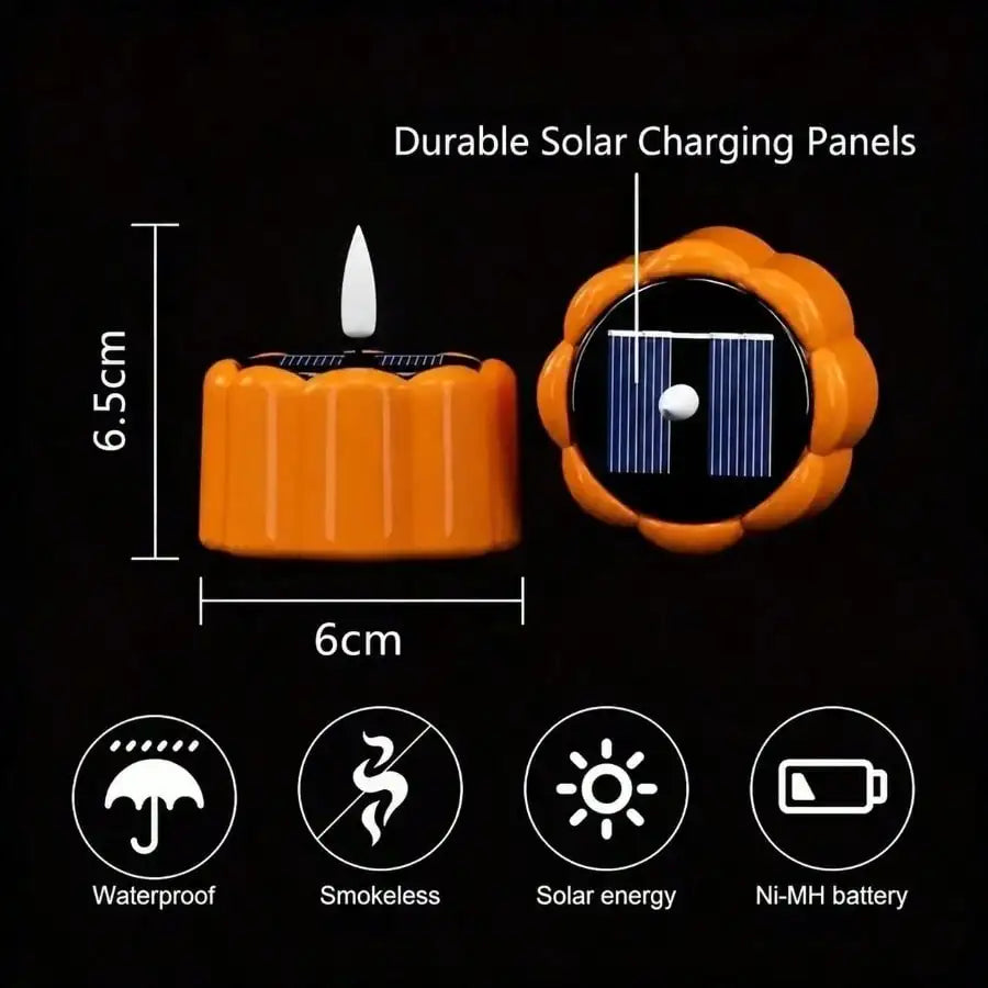 6 Pack Pumpkin Candles Halloween Decorations Solar Powered Lights Waterproof Outdoor Flameless LED Flicker Pumpkin Light for Jack-o'-Lanterns Garden Party Holidays