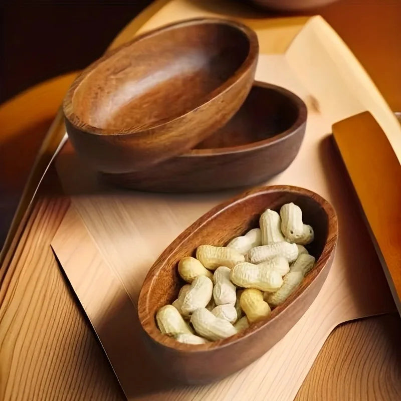 2Pcs Boat-shaped Bowl Kimchi Wooden Bowl Handmade Dessert Plate Household Vintage Wooden Tableware Fruit Salad Bowl