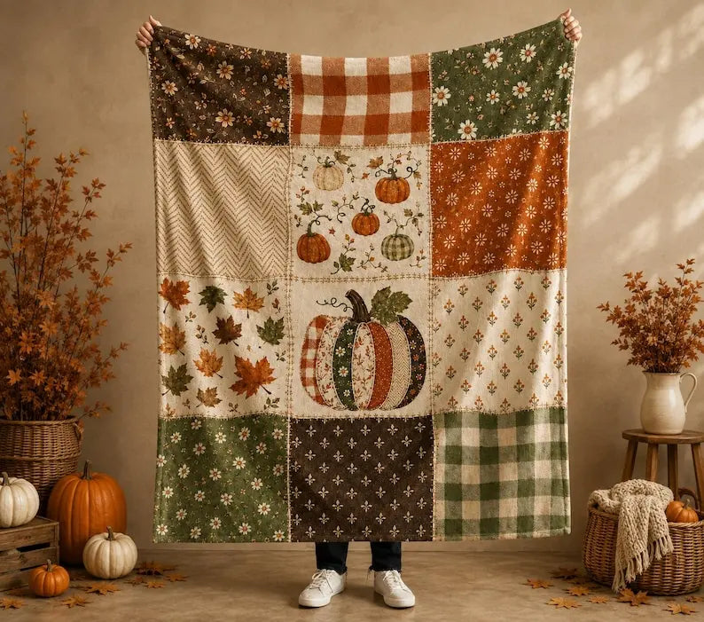 Fall Decor Blanket Gift, Pumpkin Season, Fall Decorations for Home, Rustic Autumn Floral Blanket, Farmhouse Thanksgiving Decor, Autumn Gifts