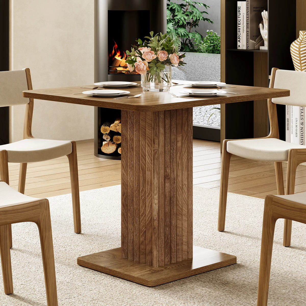 Tribesigns Farmhouse Dining Table With Sturdy Wooden Base
