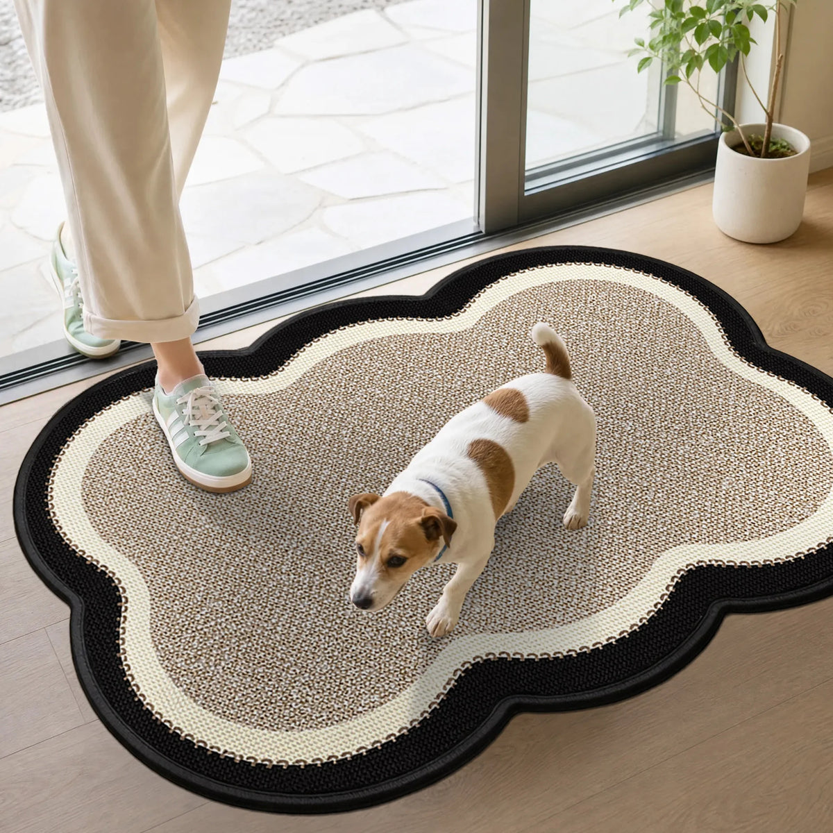 Wavy Scalloped Bathroom Rug, Imitation Linen Absorbent Non Slip Bath Mat for Shower Room, Entryway Decor