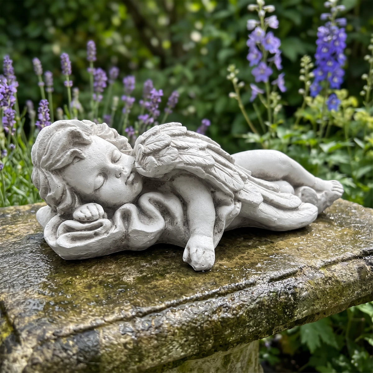 Lying Angel Statue Outdoor Garden Decor, Weatherproof Magnesium Oxide Angel Sculpture, Freeze Resistant Lawn Ornament for Patio & Yard