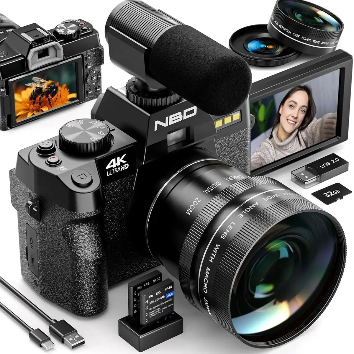 NBD 4K Digital Camera 48MP 16x Zoom Vlogging Flip Screen