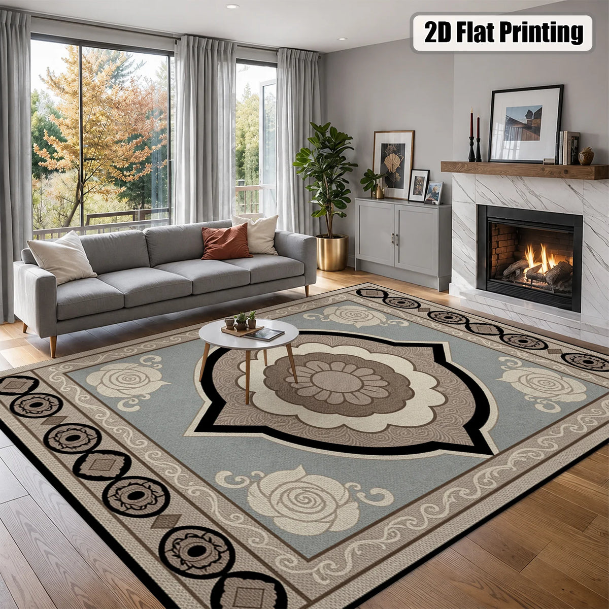 Ornate Floral Geometric Pattern Velvet Area Rug, Machine Washable Floor Carpet, Suitable for Living Room, Bedroom, Dining Room, Ideal for Halloween, Thanksgiving, Black Friday, Cyber Monday, Christmas, New Year Home Decor