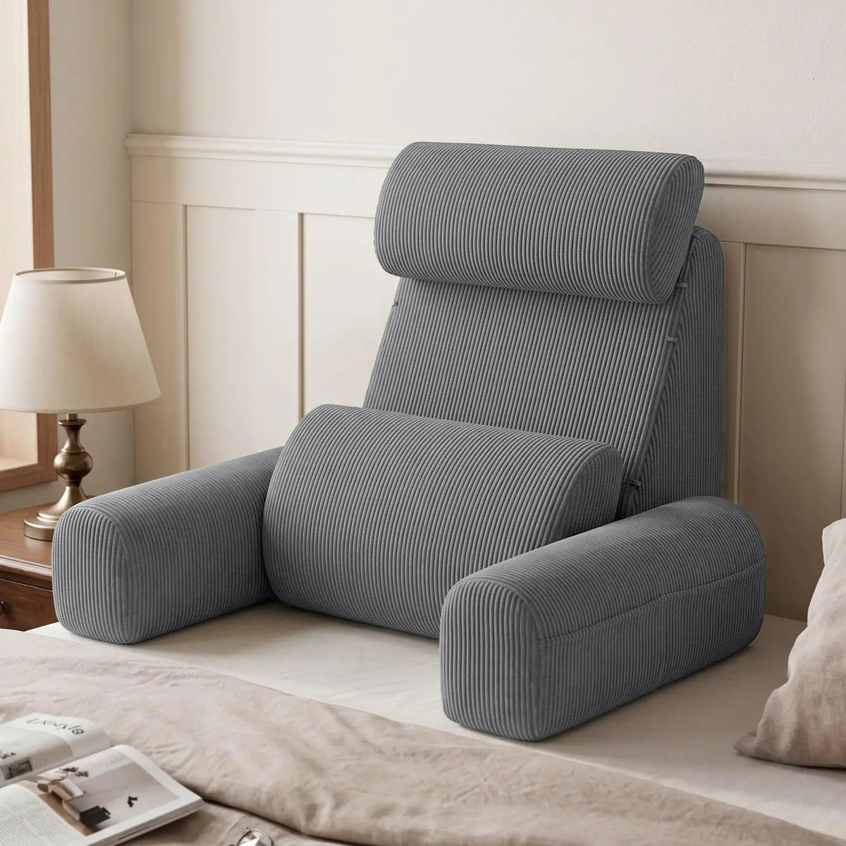 Reading Pillow with Adjustable Neck & Lumbar Support, Beige
