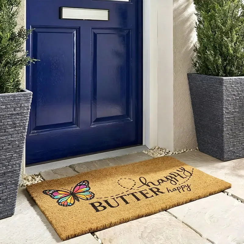 Bee Happy Doormat, Suitable for Home Entrances, Terraces, Balconies, and Gardens - Durable Anti-Slip Flannel Welcome Mat, Indoor and Outdoor