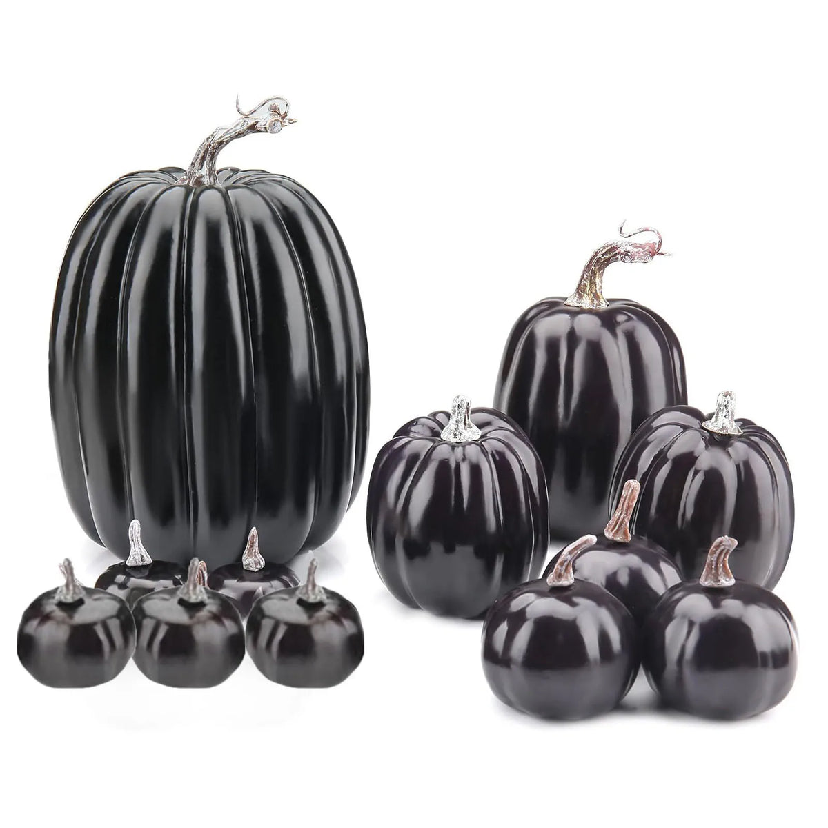 14Pcs Black Foam Faux Pumpkins Set, Lightweight Reusable Artificial Pumpkins Ornaments for Fall Halloween Thanksgiving Home Tabletop Mantel Shelf DIY Festival Decoration