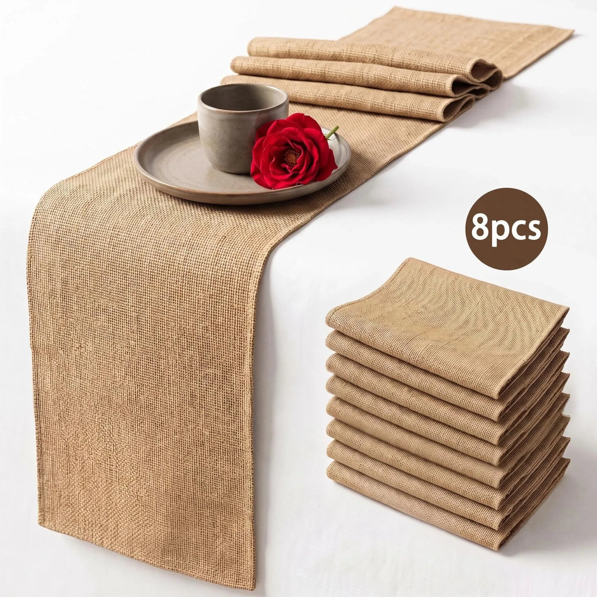6/8 Pack Natural Burlap Table Runner 12x71 Inches – Rustic Jute Farmhouse Decor for Dining Table, Wedding, Boho & Western Party