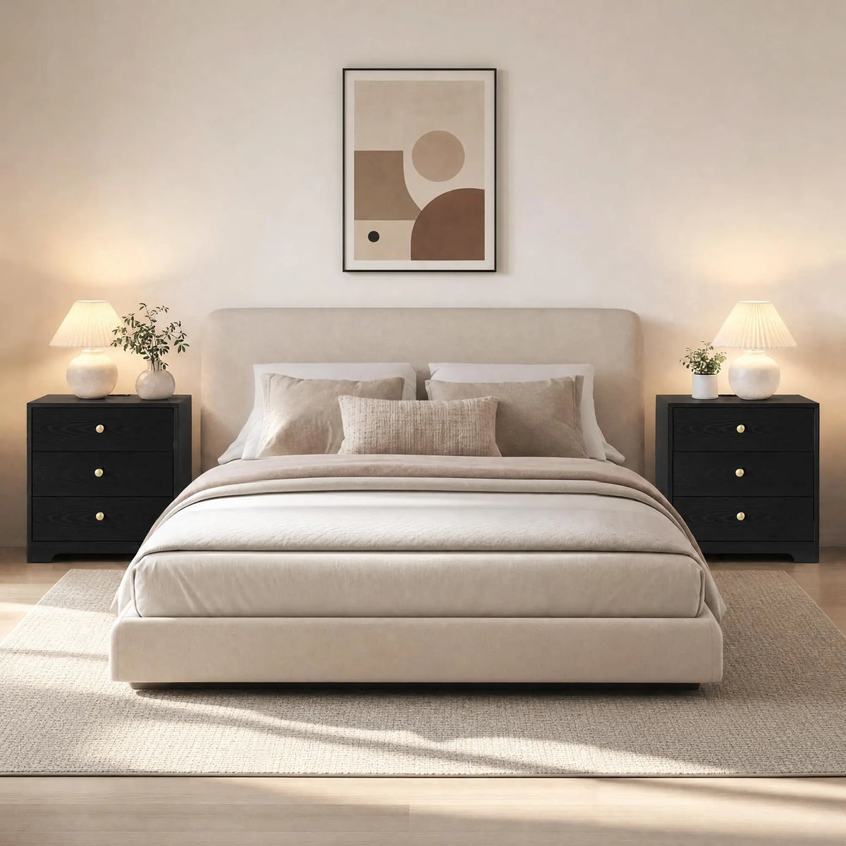 Nightstand With Charging Station 3 Drawers Set Of 2
