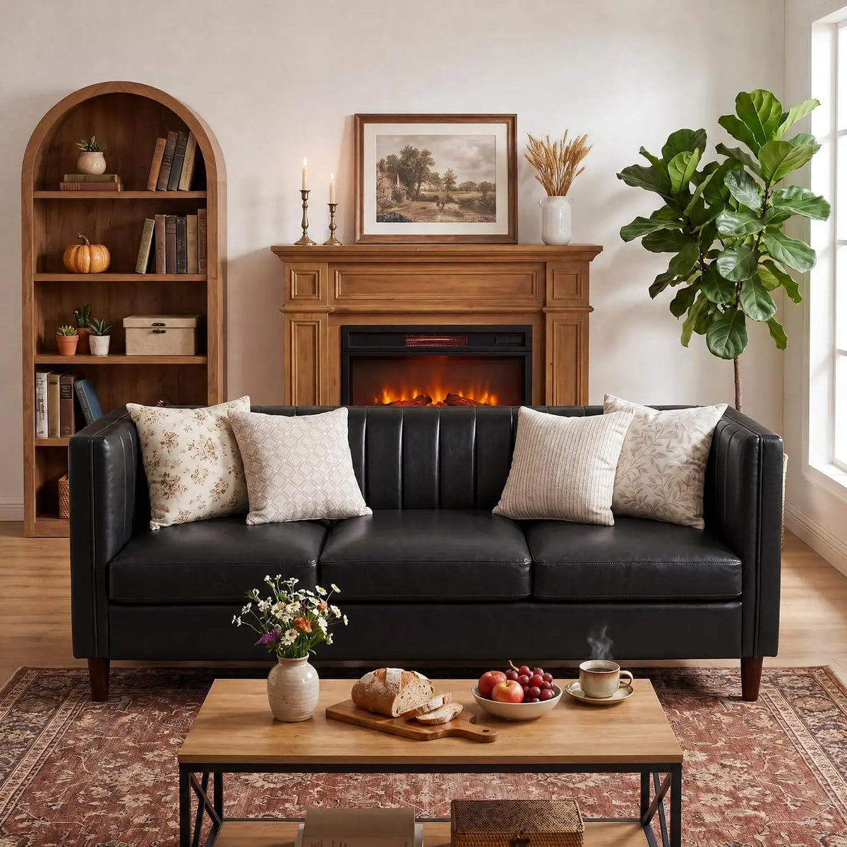 Himsiss Mid Century Modern Faux Leather Sofa For Living Room