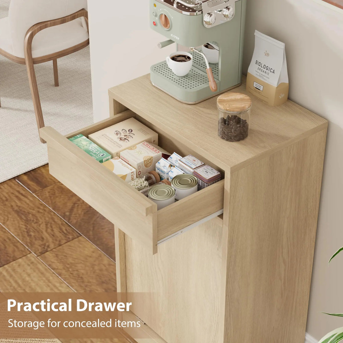 HiMISS Farmhouse Tilt Out Laundry Hamper Cabinet With Drawer