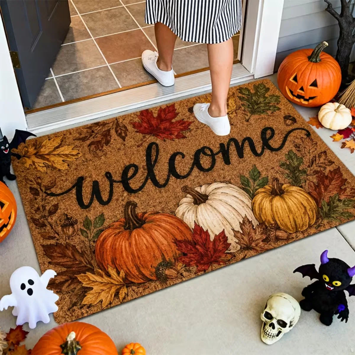 Halloween Entryway Mat Square Diatomaceous Earth Stone Rug Rubber Backing Non Slip Absorbent Floor Mat
