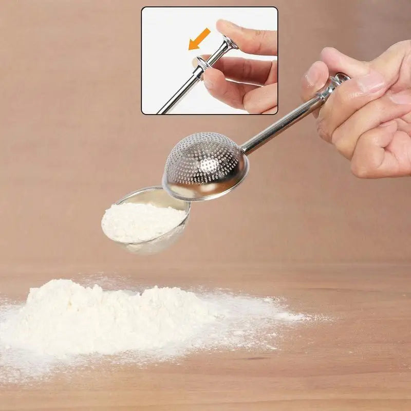 Retractable Powder Vibrator, Flour, Sugar Sieve, Powdered Sugar Semi-drainage Cake Decoration Tools Baking Accessories