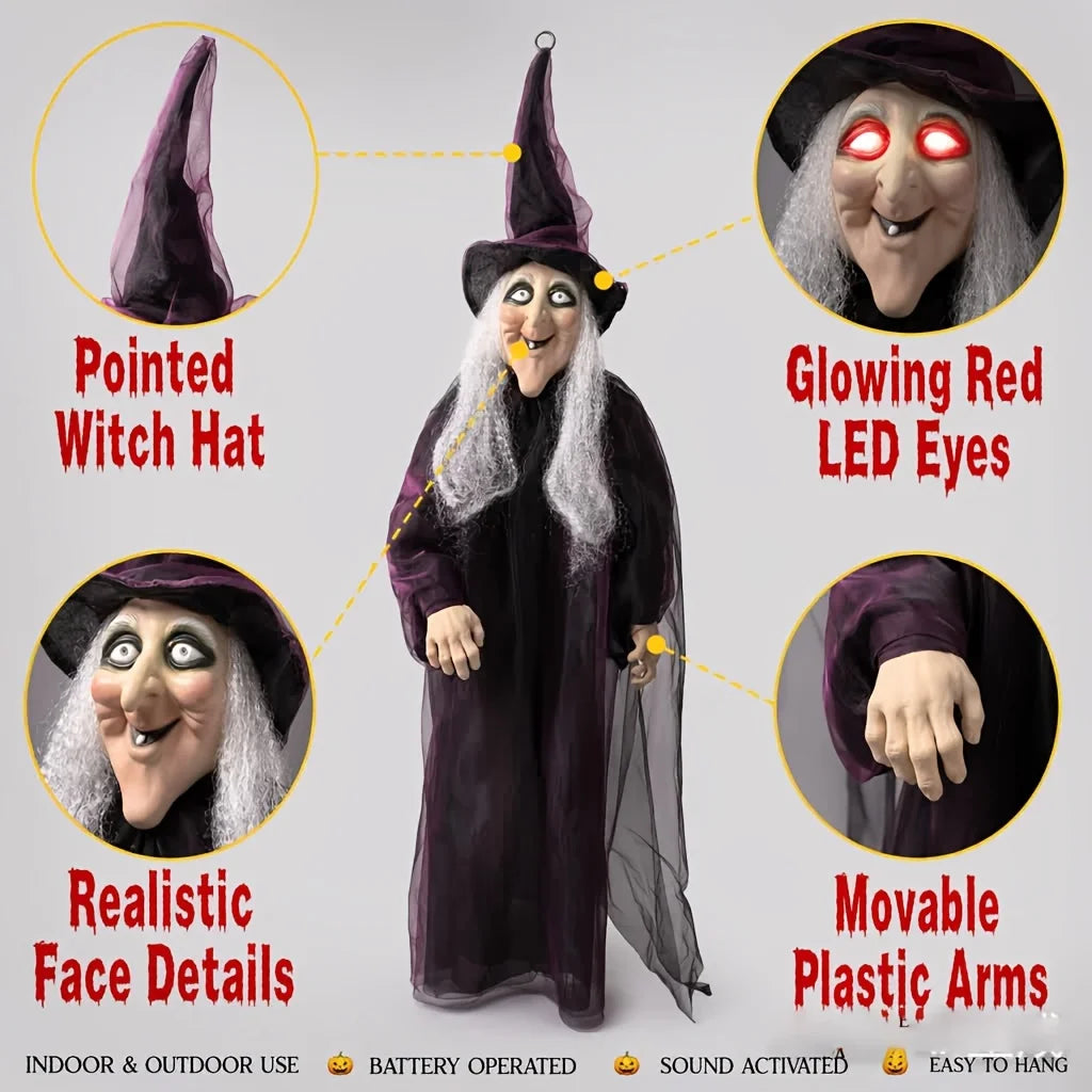 3D Halloween Glowing Witch Decoration Life Size Human Height Oversized Standing Design Black Gauze Robe Pumpkin Lantern Porch Scene Display Terrifying Holiday Atmosphere