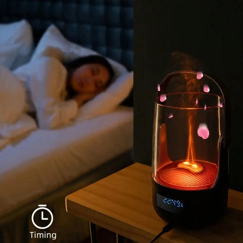 Flame Effect Ultrasonic Aromatherapy Diffuser With Color Changing Led Light
