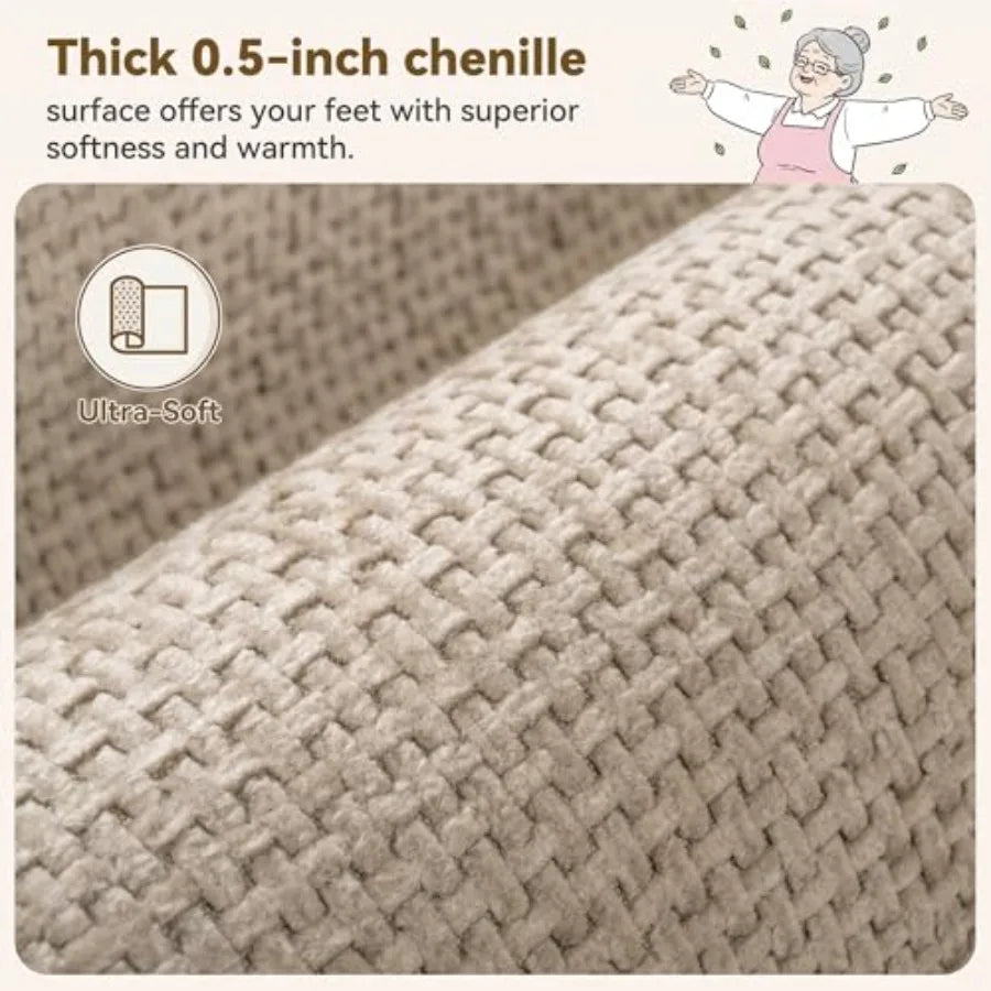 Khaki Bathroom Rugs, Soft Chenille Bathroom Mat, Absorbent Bath Mats 24" x 16", Small Bath Rugs Non Slip Washable, Quick Dry, T