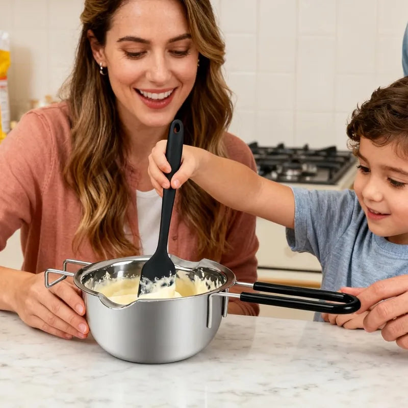 304 Stainless Steel Double Boiler Set 16oz 20oz Melting Pot with Heat Resistant Handle for Chocolate Candle Soap Silicone Spatula Included