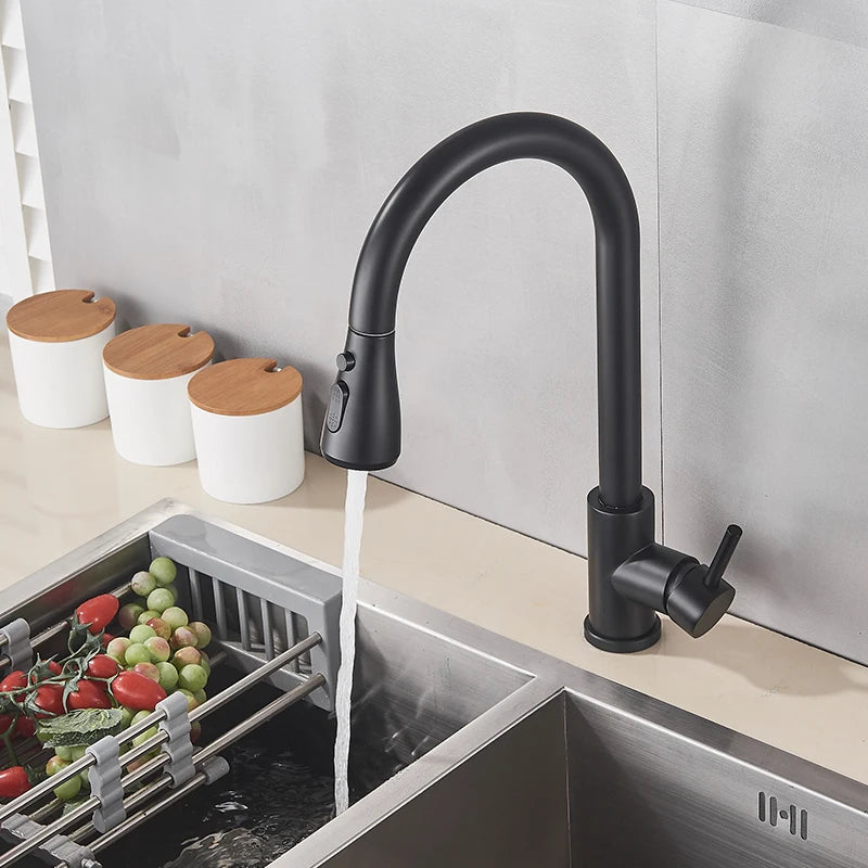 Pull Out Kitchen Sink Faucet Deck Mounted Stream Sprayer Kitchen Mixer Tap Bathroom Kitchen Hot Cold Tap
