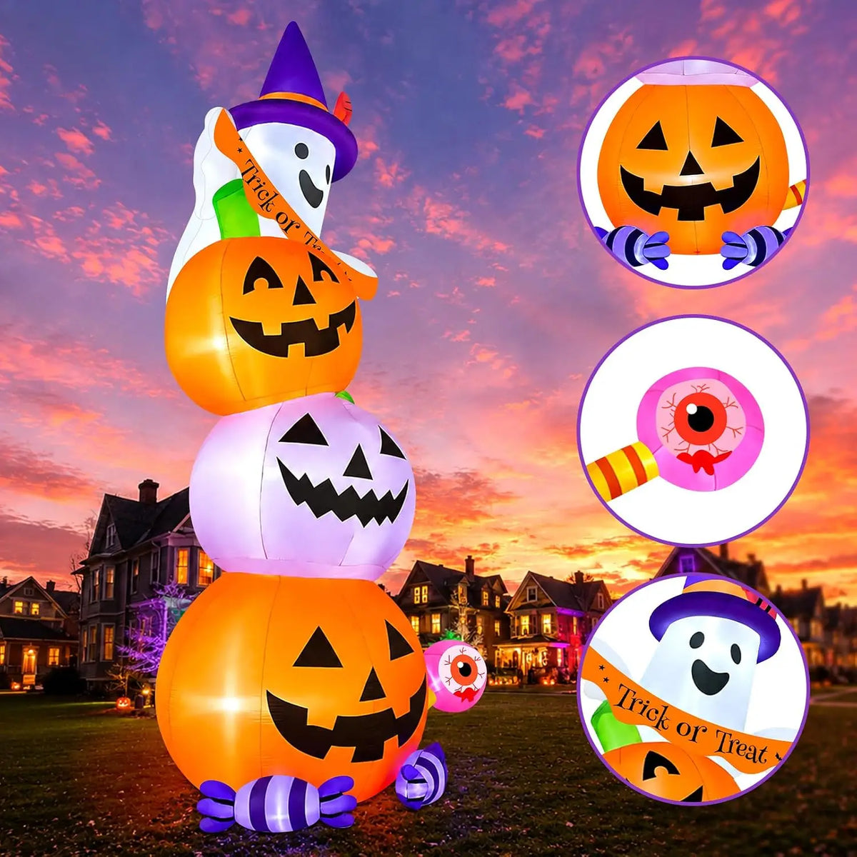 Halloween Inflatable Pumpkin Ghost, 20-Foot Tall Giant Blow-Up Yard Decoration with Built-In Lights for Garden, Lawn, Indoor & Outdoor Use