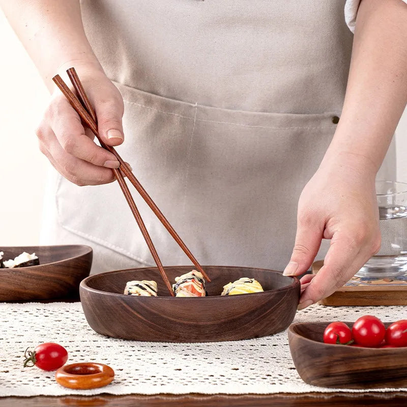 2Pcs Boat-shaped Bowl Kimchi Wooden Bowl Handmade Dessert Plate Household Vintage Wooden Tableware Fruit Salad Bowl
