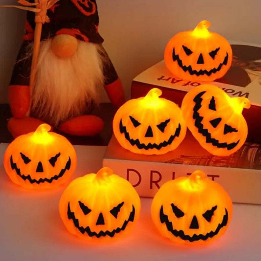 6 Pack Halloween Pumpkin Flameless Candles Battery Operated LED Tealight Candles for Home Room Decorations, Light Up Halloween
