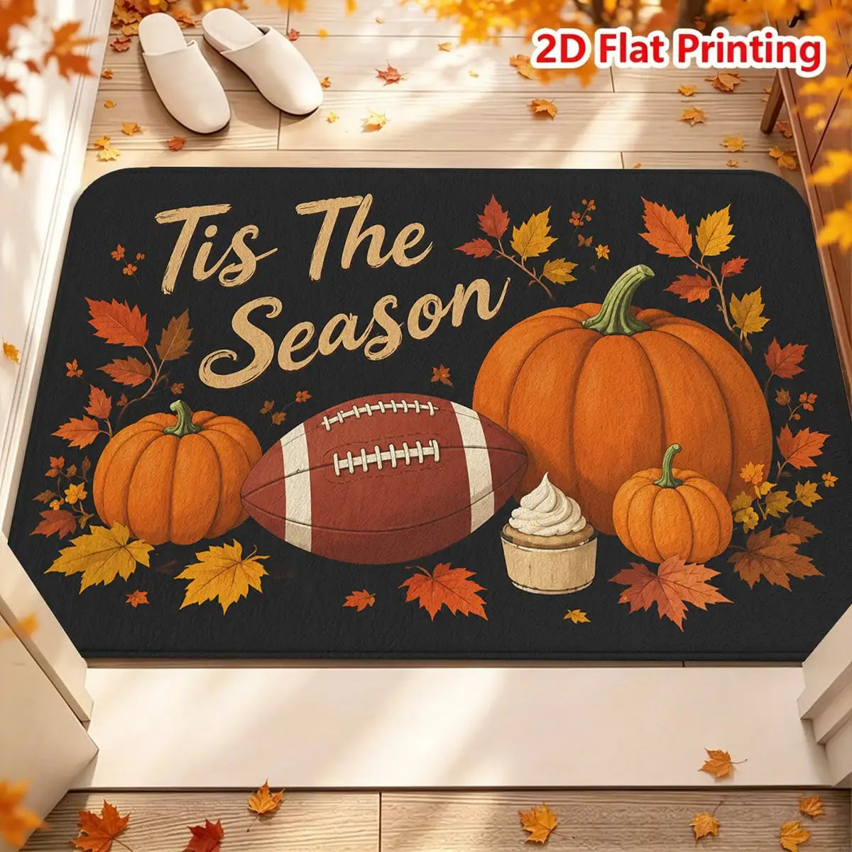 1/2pcs Autumn Door Mat, Thanksgiving Theme Door Mat, Flannel Material Soft Absorbent Non-Slip Machine Washable, Multi-Functional Floor Mat Suitable For