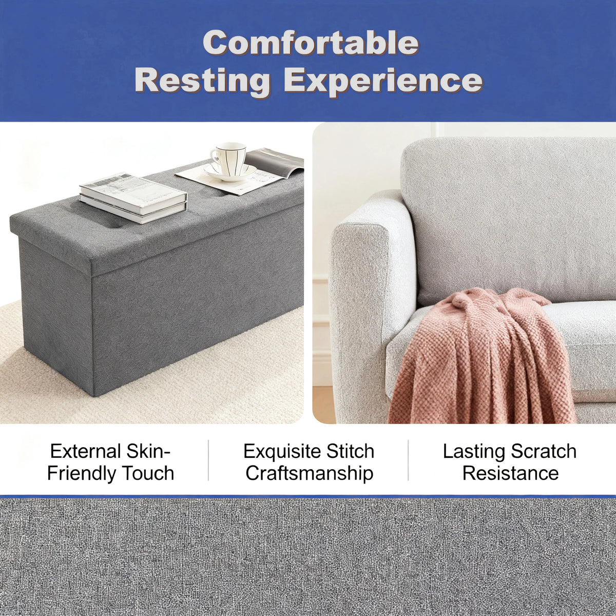 Sarenzon Folding Storage Ottoman Bench For Indoor Outdoor Use