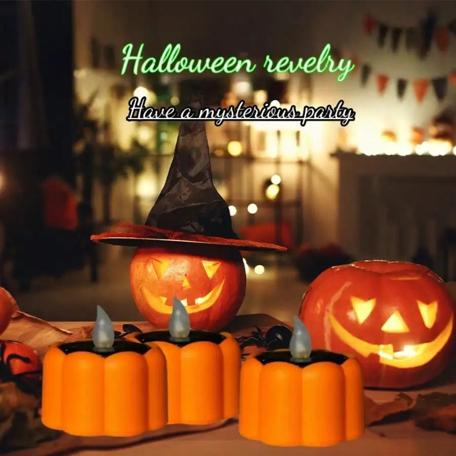 6 Pack Pumpkin Candles Halloween Decorations Solar Powered Lights Waterproof Outdoor Flameless LED Flicker Pumpkin Light for Jack-o'-Lanterns Garden Party Holidays