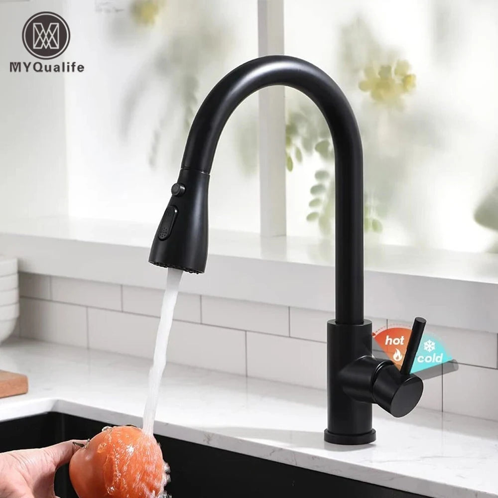 Pull Out Kitchen Sink Faucet Deck Mounted Stream Sprayer Kitchen Mixer Tap Bathroom Kitchen Hot Cold Tap