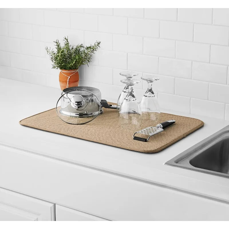 Dish Drying Mat, Absorbent Countertop Drying Mat, 18 in x 24 in, Brown Stone