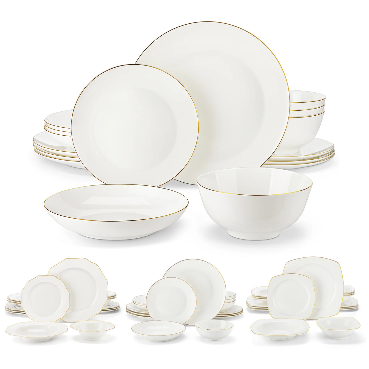 Malacasa Premium Gold Rim Bone China Tableware Set