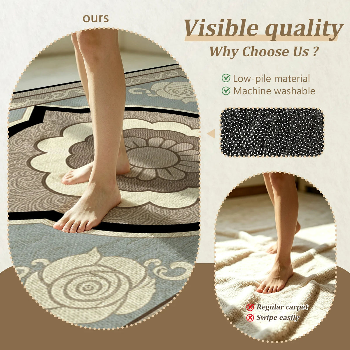 Ornate Floral Geometric Pattern Velvet Area Rug, Machine Washable Floor Carpet, Suitable for Living Room, Bedroom, Dining Room, Ideal for Halloween, Thanksgiving, Black Friday, Cyber Monday, Christmas, New Year Home Decor