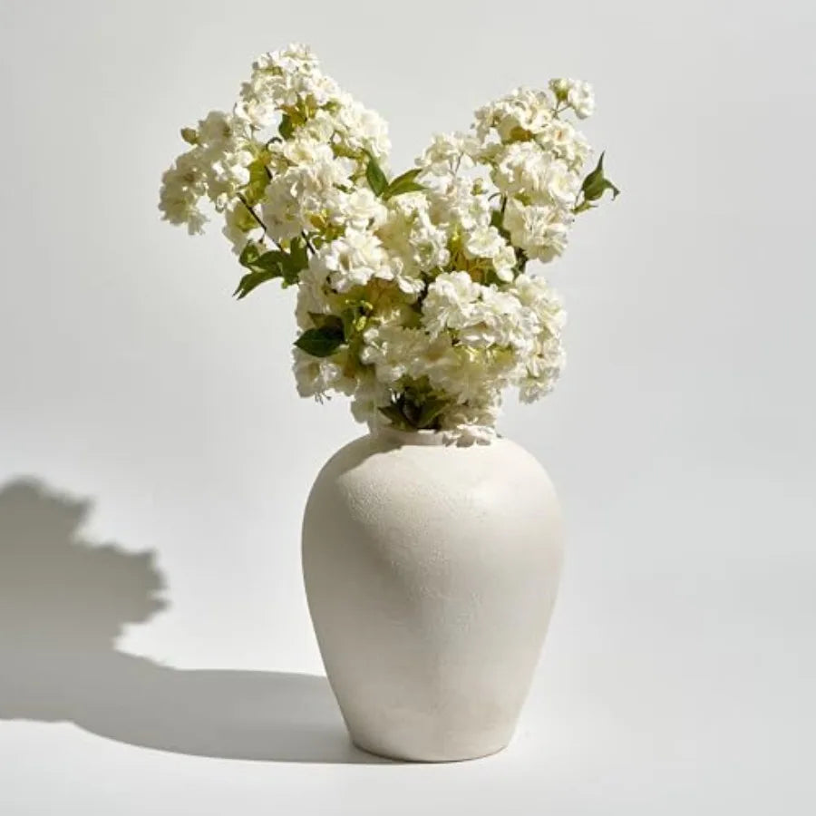 White Ceramic Large Vase 12.7 Tall for Home Decor Zen Style Terra Cotta Pitcher Look Distressed Farmhouse Finish Pottery Flower