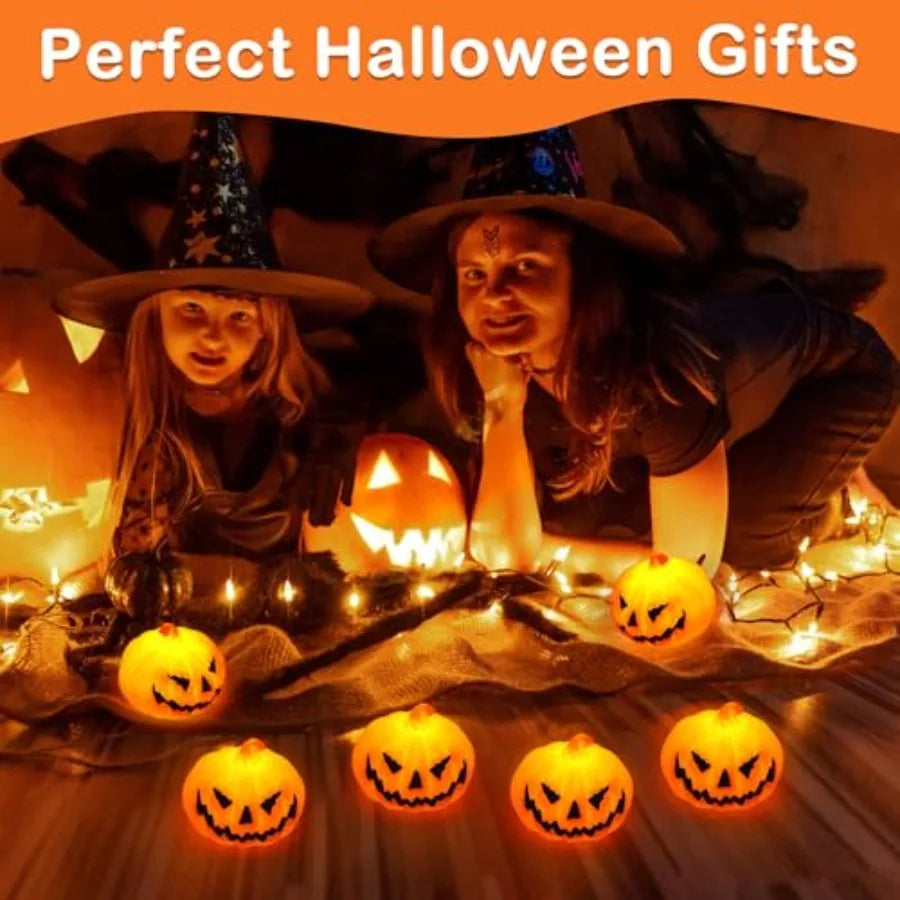 6 Pack Halloween Pumpkin Flameless Candles Battery Operated LED Tealight Candles for Home Room Decorations, Light Up Halloween