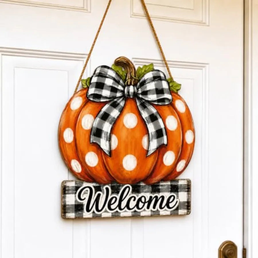 Fall Door Decor Wooden Hello Fall Sign, Pumpkin Truck Door Hanger Wooden Hello Fall pumpkin truck sign for front door, porch, w