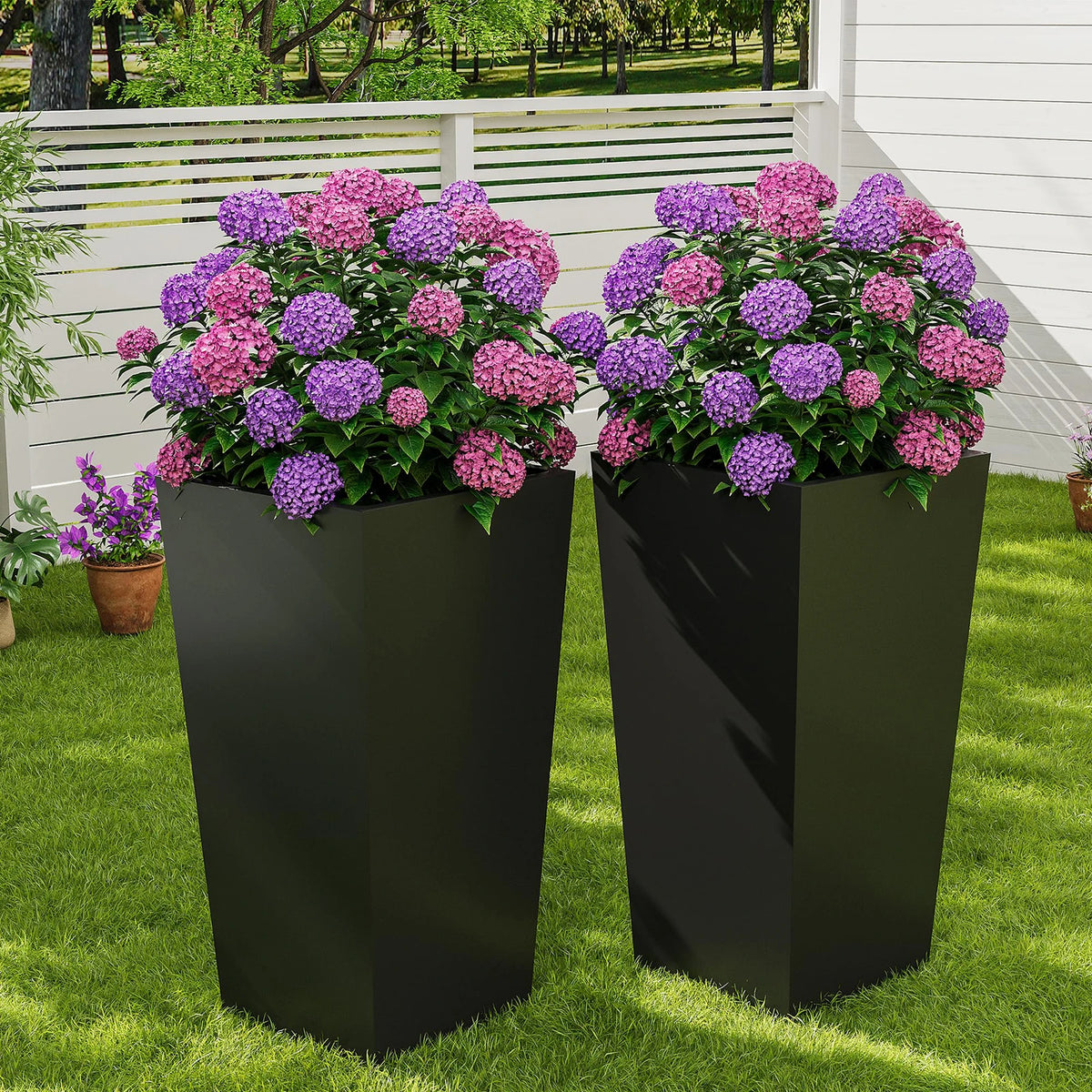 Set Of 2 30in Tall Planters For Indoor Outdoor, Self Watering Large Flower Pots With Drainage, Water Level Monitor, Insert & Wheels