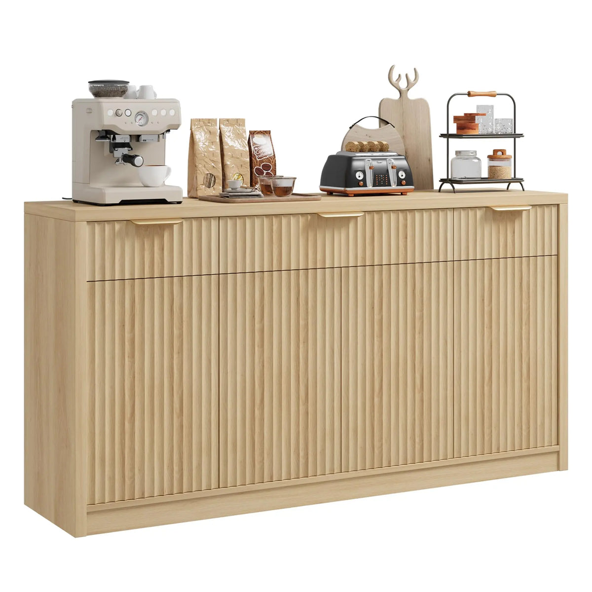 HiMISS Fluted Buffet Sideboard Cabinet With Drawers And Doors