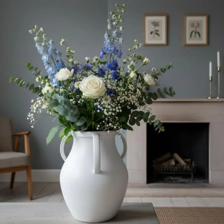 Extra Large Floor Vase for Dried Pampas Grass Fresh Flowers Nordic Matte White Ceramic Farmhouse Statement Piece for Living Roo