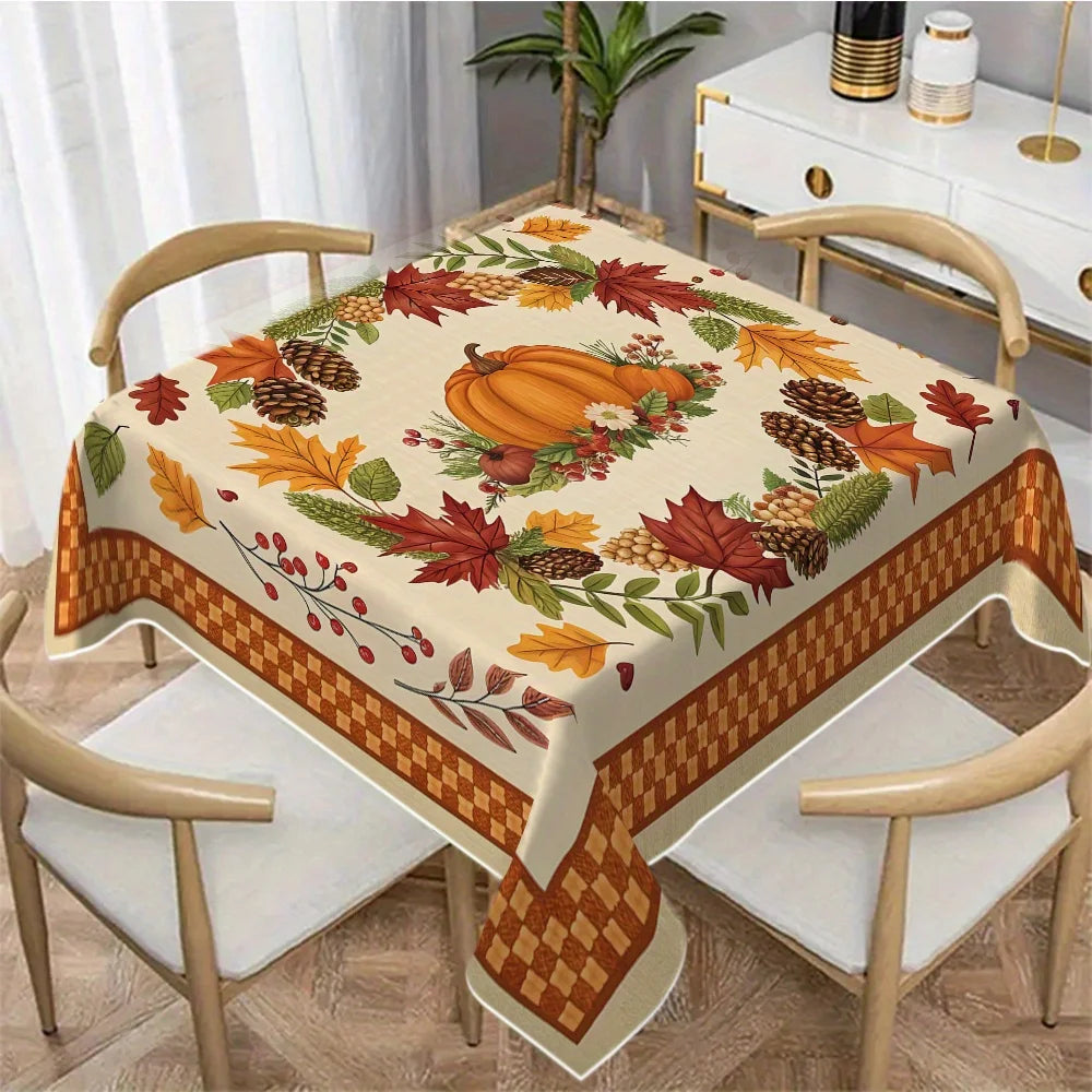 1pc Autumn Pumpkin Wreath Pattern Printed Square and Rectangular Tablecloth, Coffee Tablecloth, Suitable for Restaurants, Homes, Holiday Parties, Camping, European and American Home & Kitchen Decor
