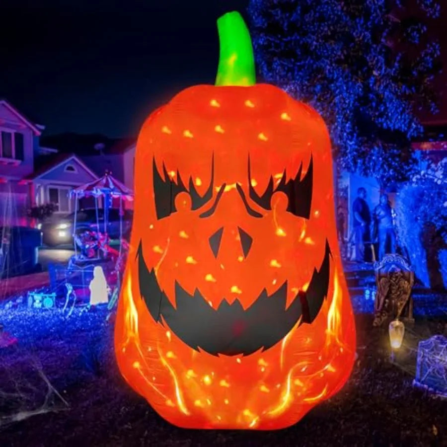 Halloween outdoor yard decoration, inflatable jack-o'-lantern pumpkin, orange PVC material, with flashing lights for indoor/out
