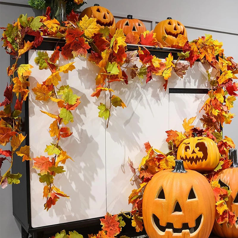1/2Pcs Fall Artificial Maple Leaves Vine Hanging Rattan Wreath for Thanksgiving Halloween Day Decoration Home Room Decor Garland